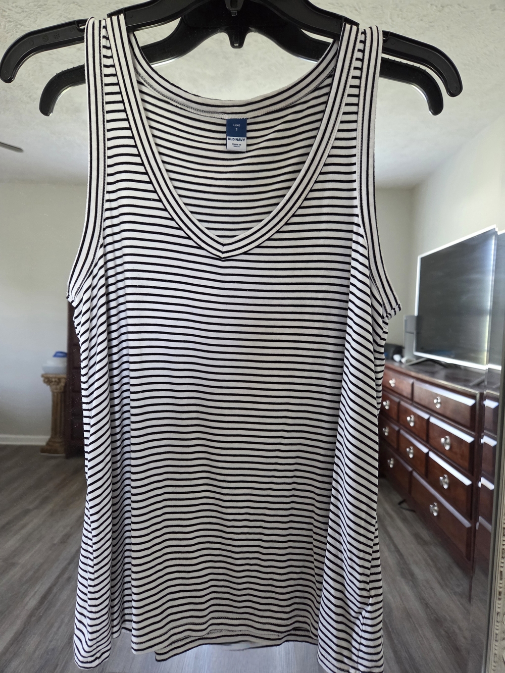 Black & White Striped V-Neck Tank
